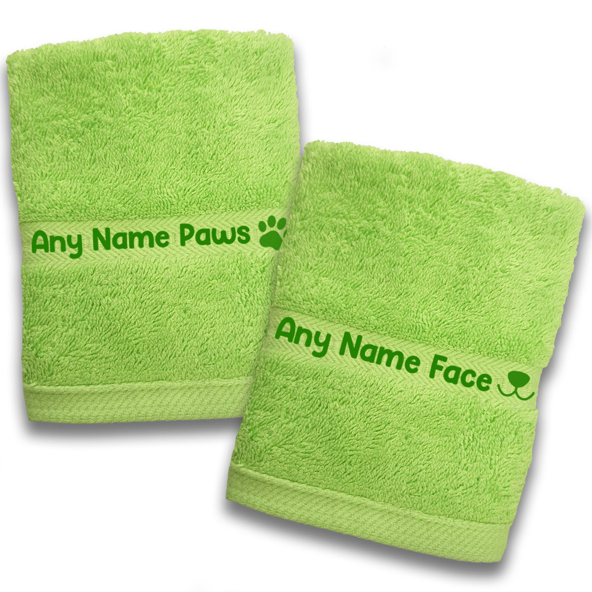 Lime Green Dog Pet Face and Paws Wiper Towel Cloths - Any Name