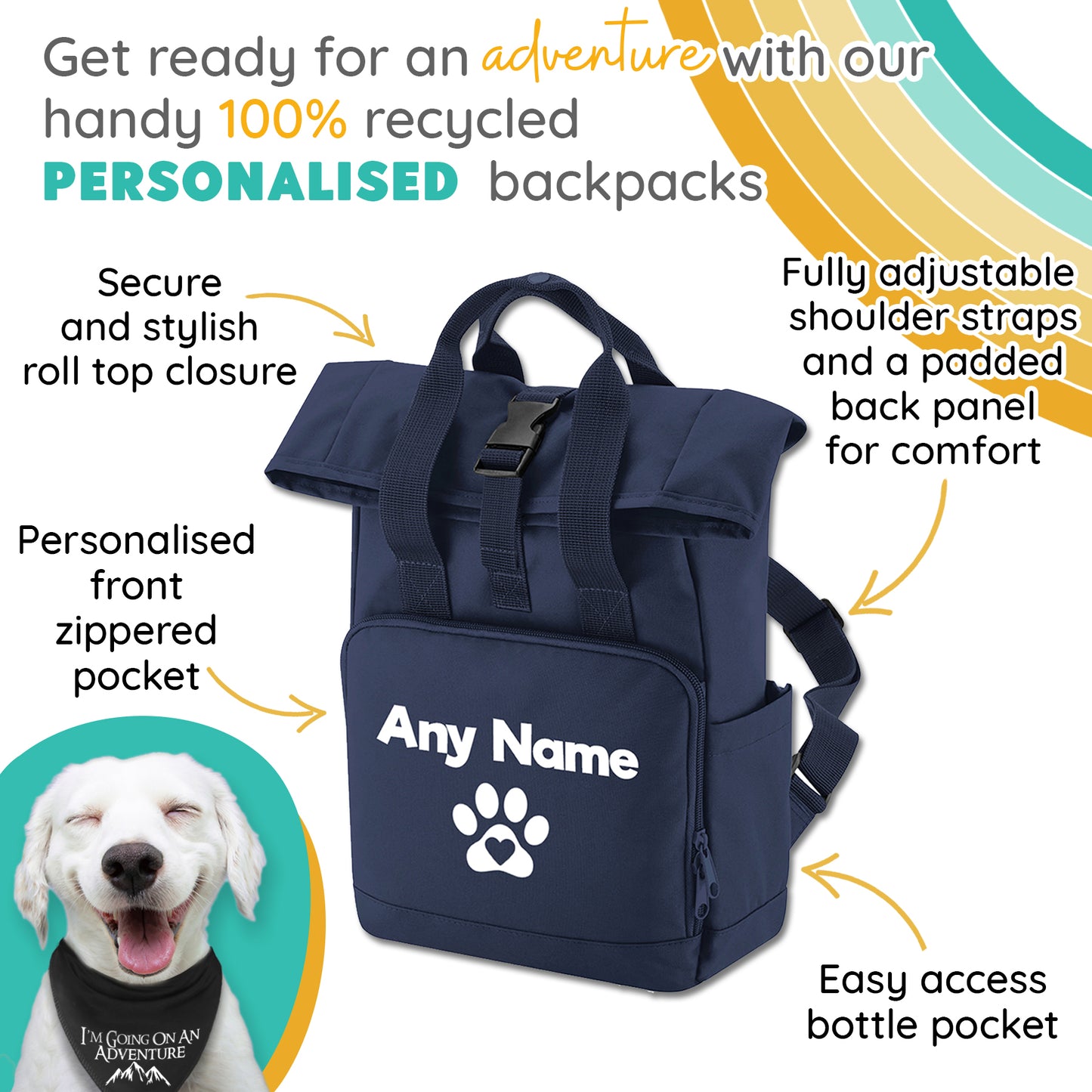 Travel Size Navy Heart & Paw Backpack With Any Name Or Wording