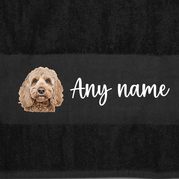 BLACK Any Pet Name And A Choice Of Dog Breed - Bath Towel