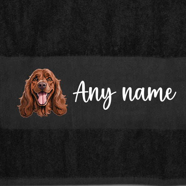 BLACK Any Pet Name And A Choice Of Dog Breed - Bath Towel