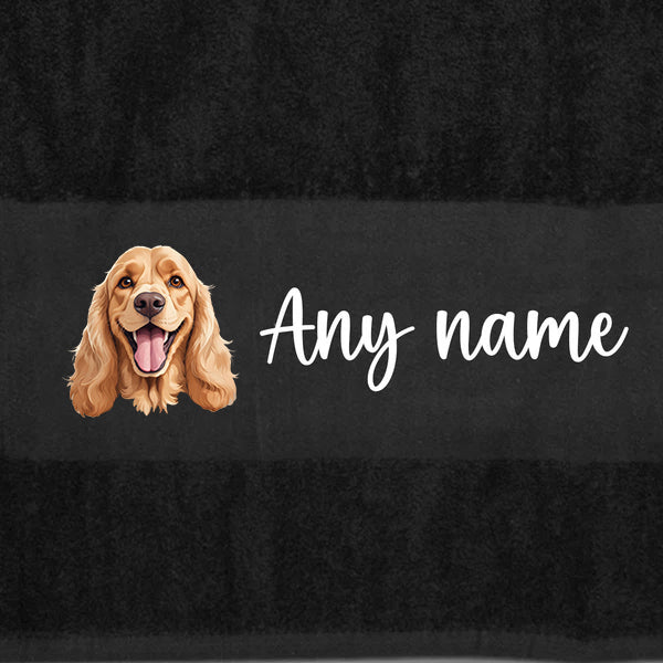 BLACK Any Pet Name And A Choice Of Dog Breed - Bath Towel