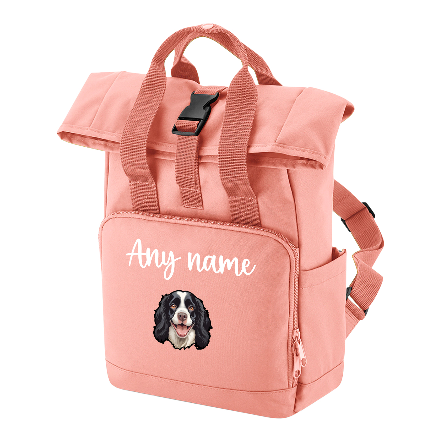 Travel Rucksack 9 Litres Peach Coral Any Breed Backpack With Custom Personalised Dog Name