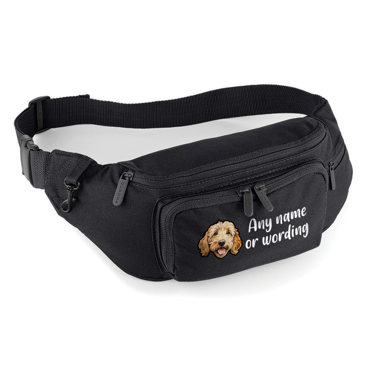 Waist or Crossbody Dog Walking Bag Black Personalised With Breed & Wording