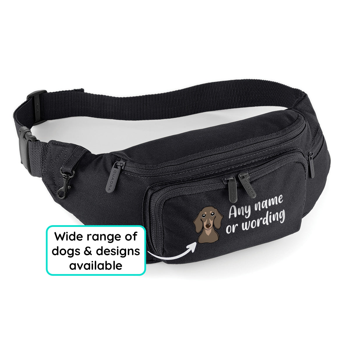 Waist or Crossbody Dog Walking Bag Black Personalised With Breed & Wording
