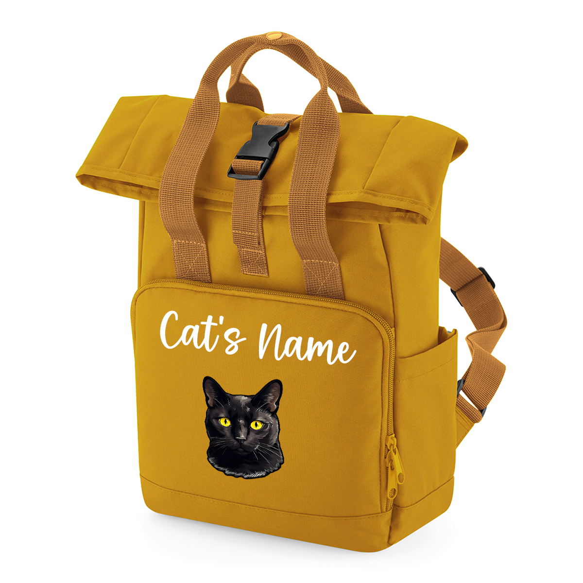 Mustard Cat Breed with Personalised Name Backpack
