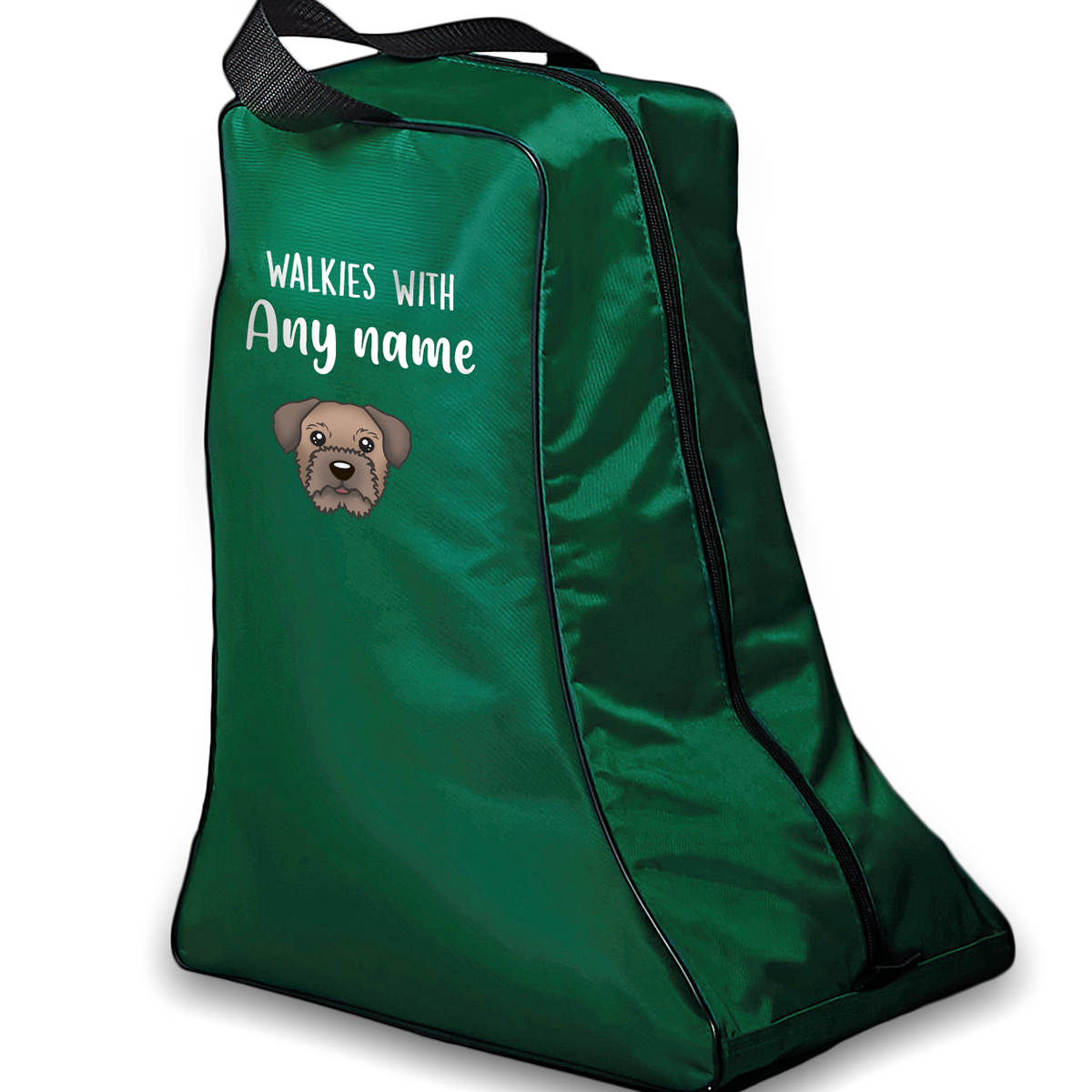 Green Walkies with Any Dog Breed Personalised with Name Welly Boot Bag