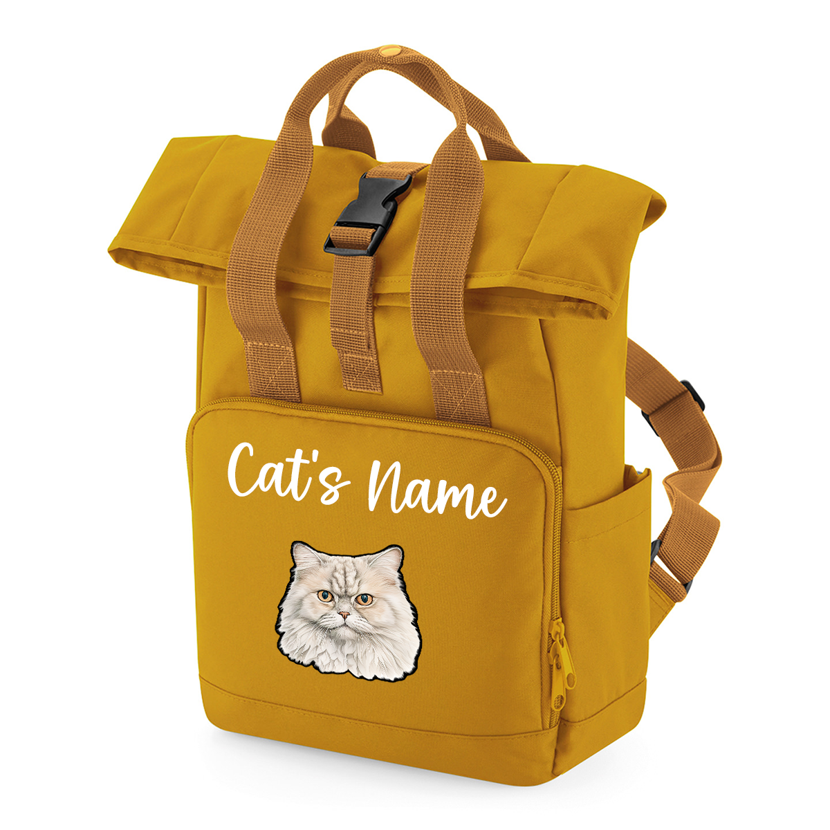 Mustard Cat Breed with Personalised Name Backpack
