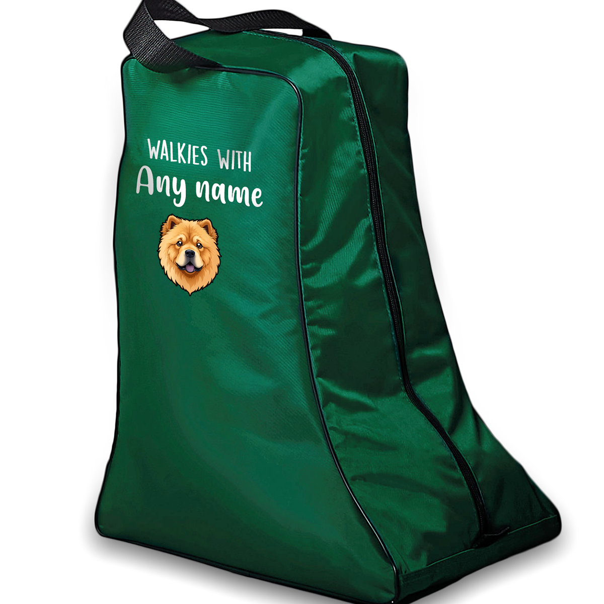 Green Walkies with Any Dog Breed Personalised with Name Welly Boot Bag