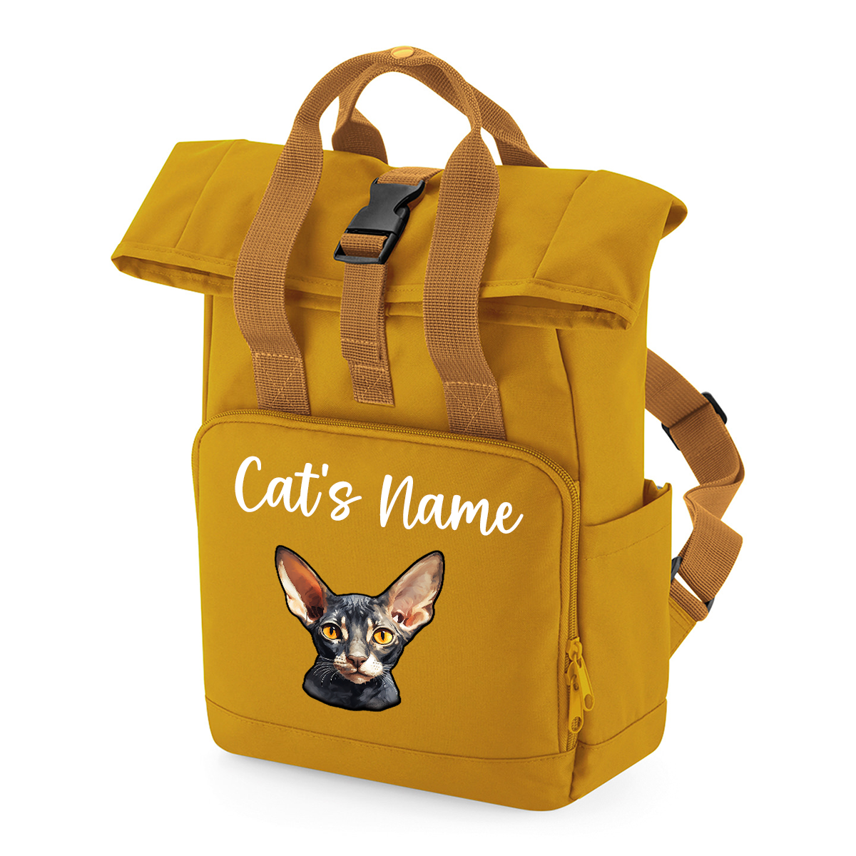 Mustard Cat Breed with Personalised Name Backpack