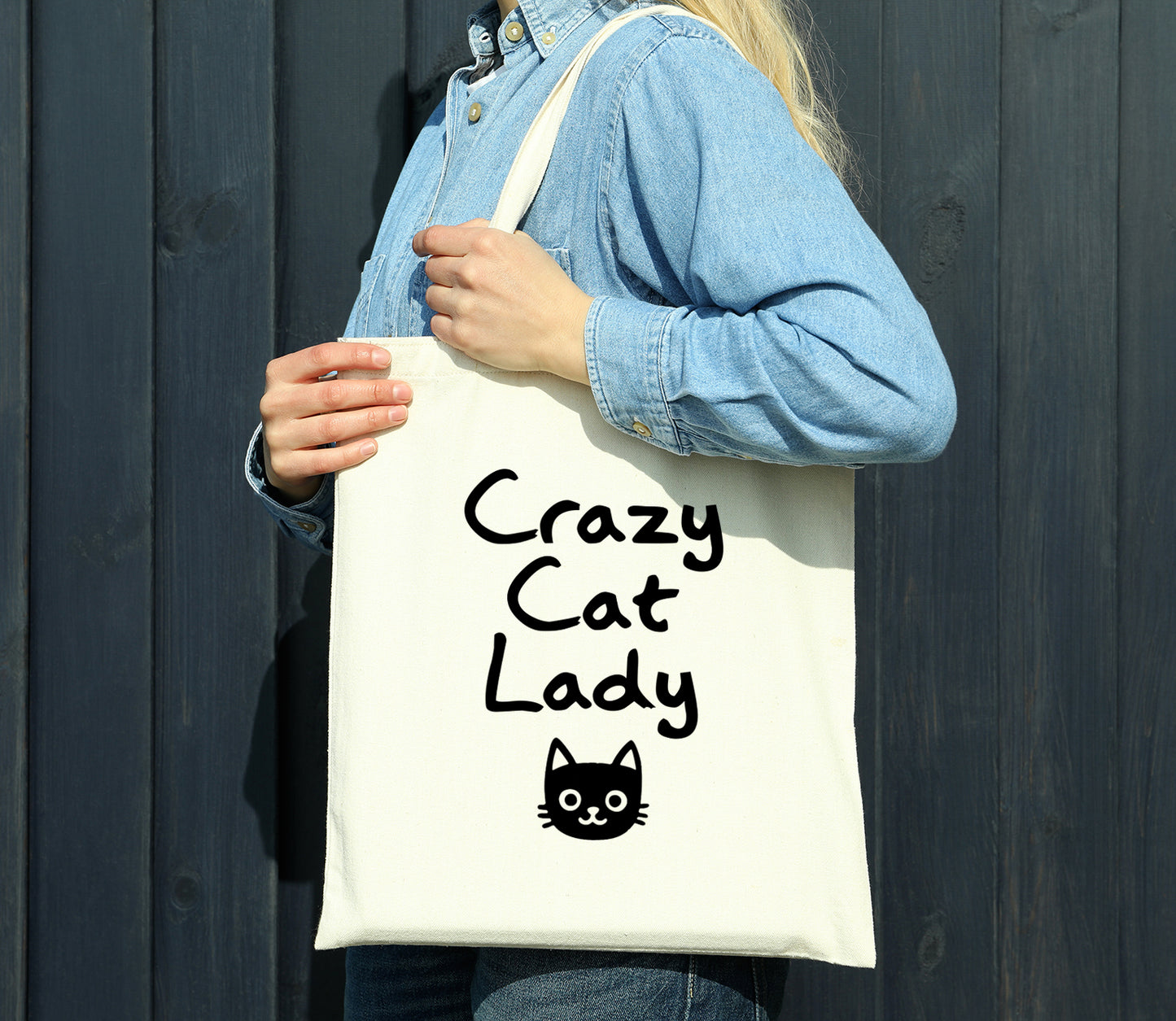 Crazy Cat Lady Reusable Cotton Shopping Bag Tote with Long Handles