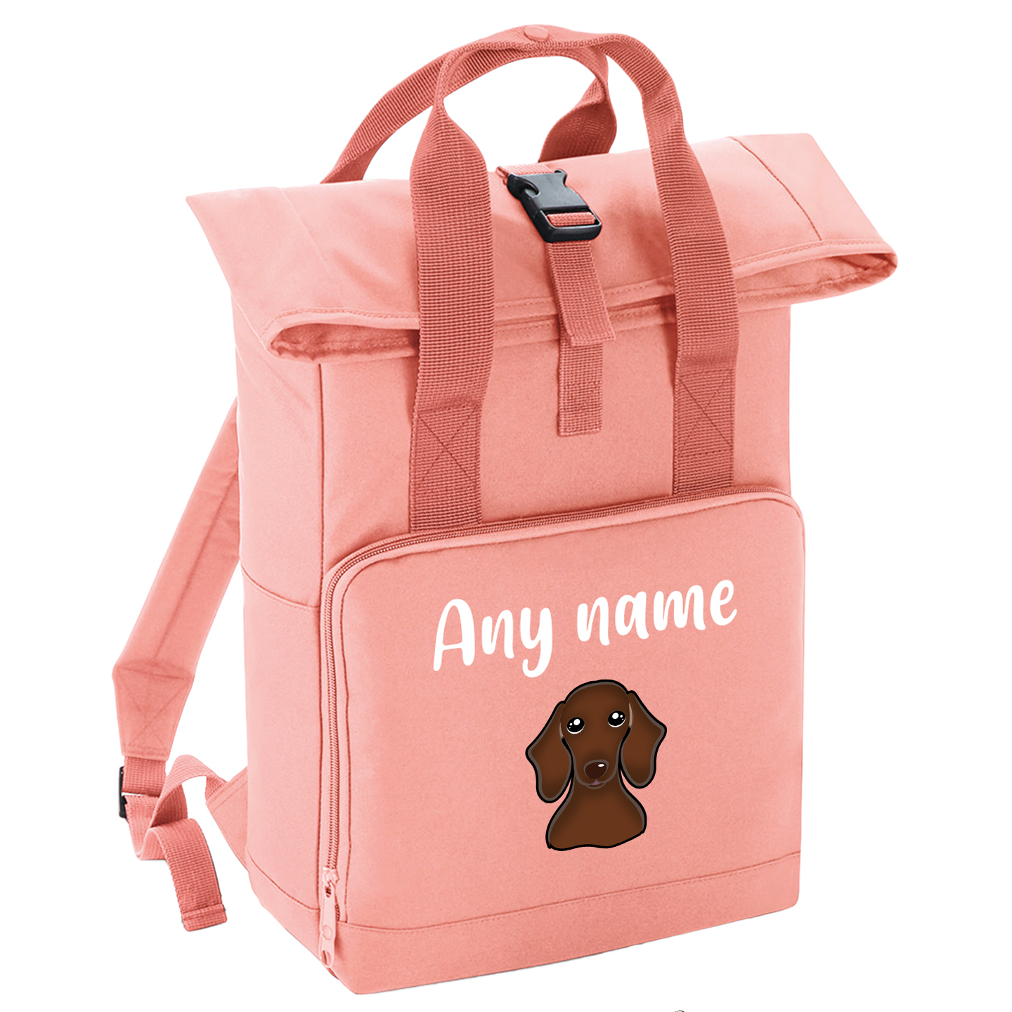 Overnighter Rucksack 14 Litres Peach Coral Any Breed Backpack With Custom Personalised Dog Name
