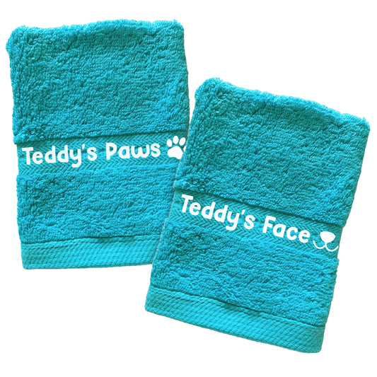 Turquoise Dog Pet Face and Paws Wiper Towel Cloths - Any Name