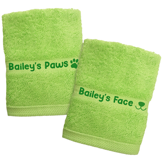 Lime Green Dog Pet Face and  Paws Wiper Towel Cloths - Any Name