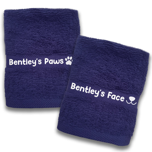 Royal Blue Dog Pet Face and Paws Wiper Towel Cloths - Any Name