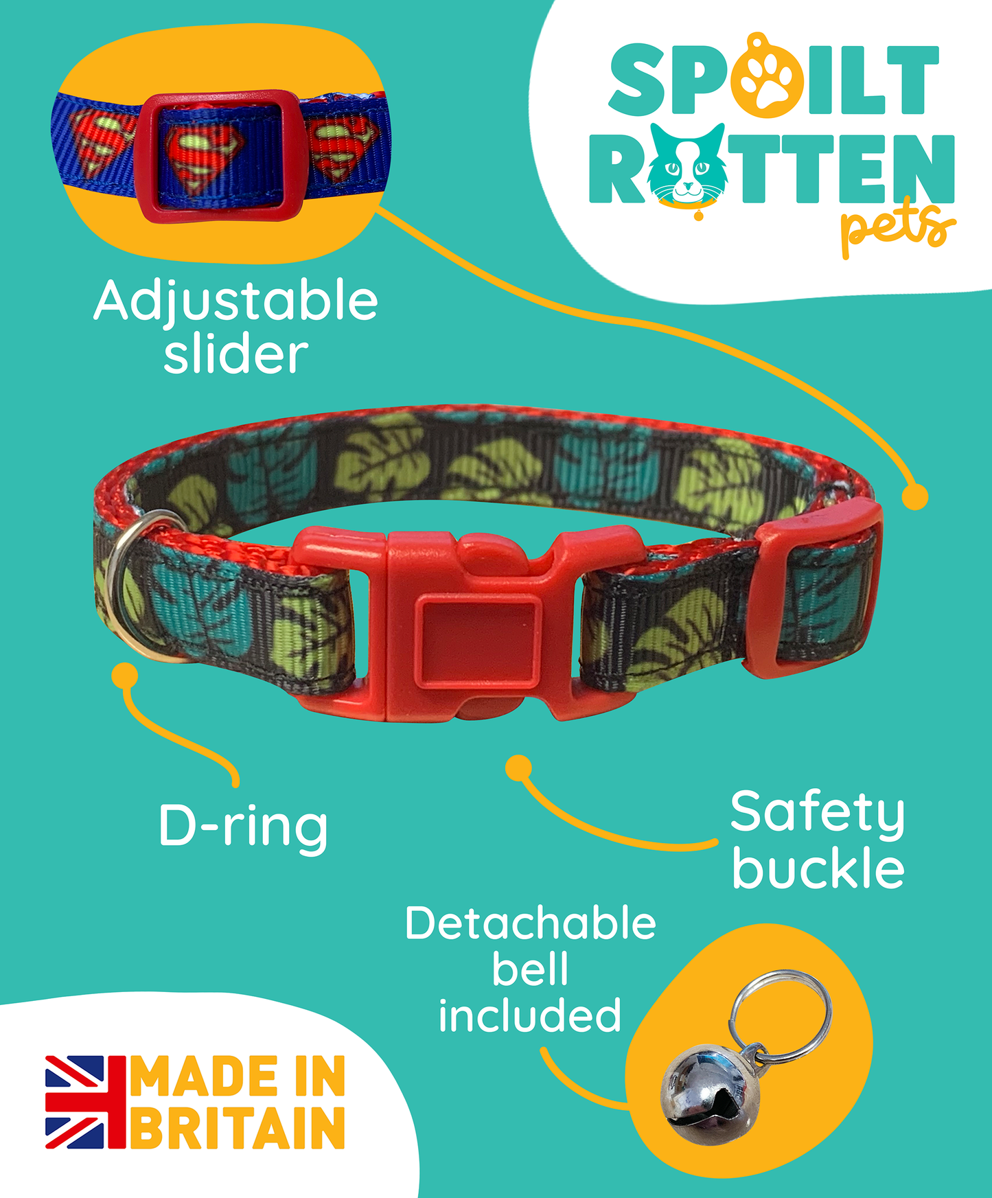 Jungle Plant Leaf Print Cat Collar
