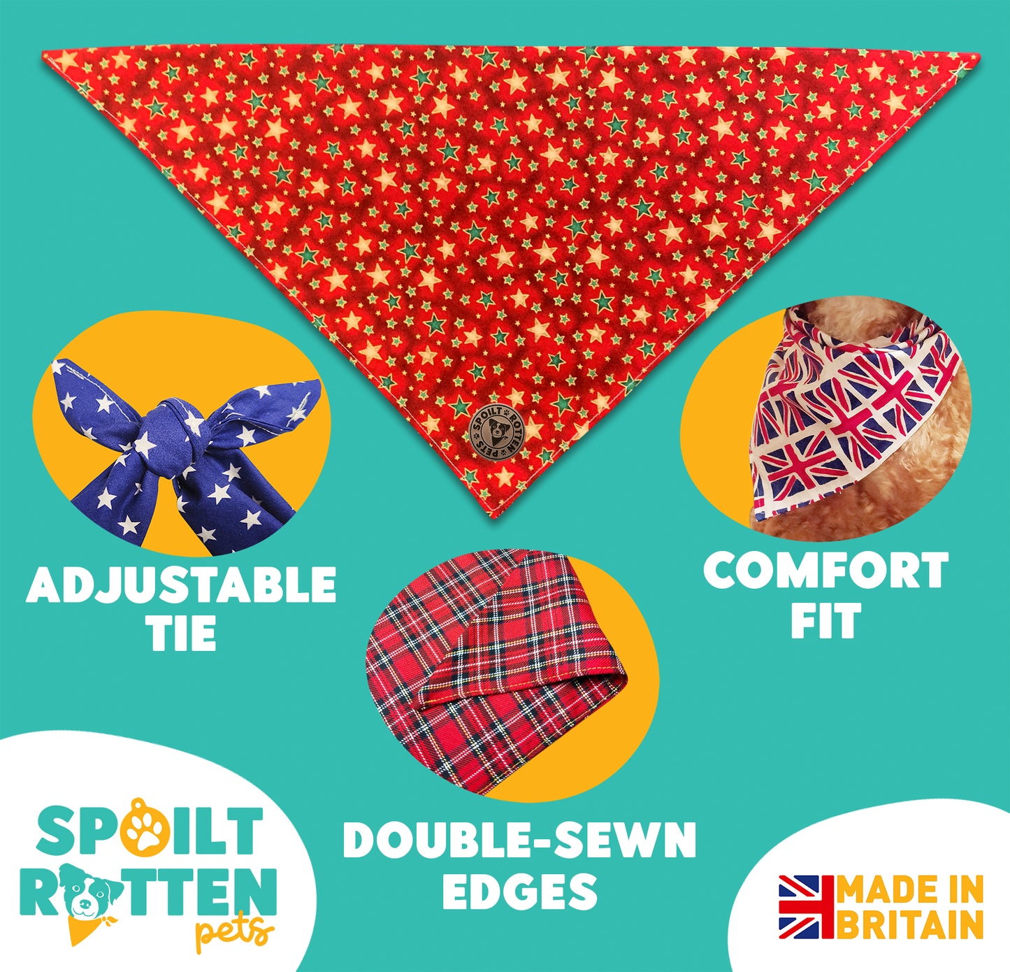 The Piccadilly - Christmas Green & Gold Stars Tied Dog Bandana