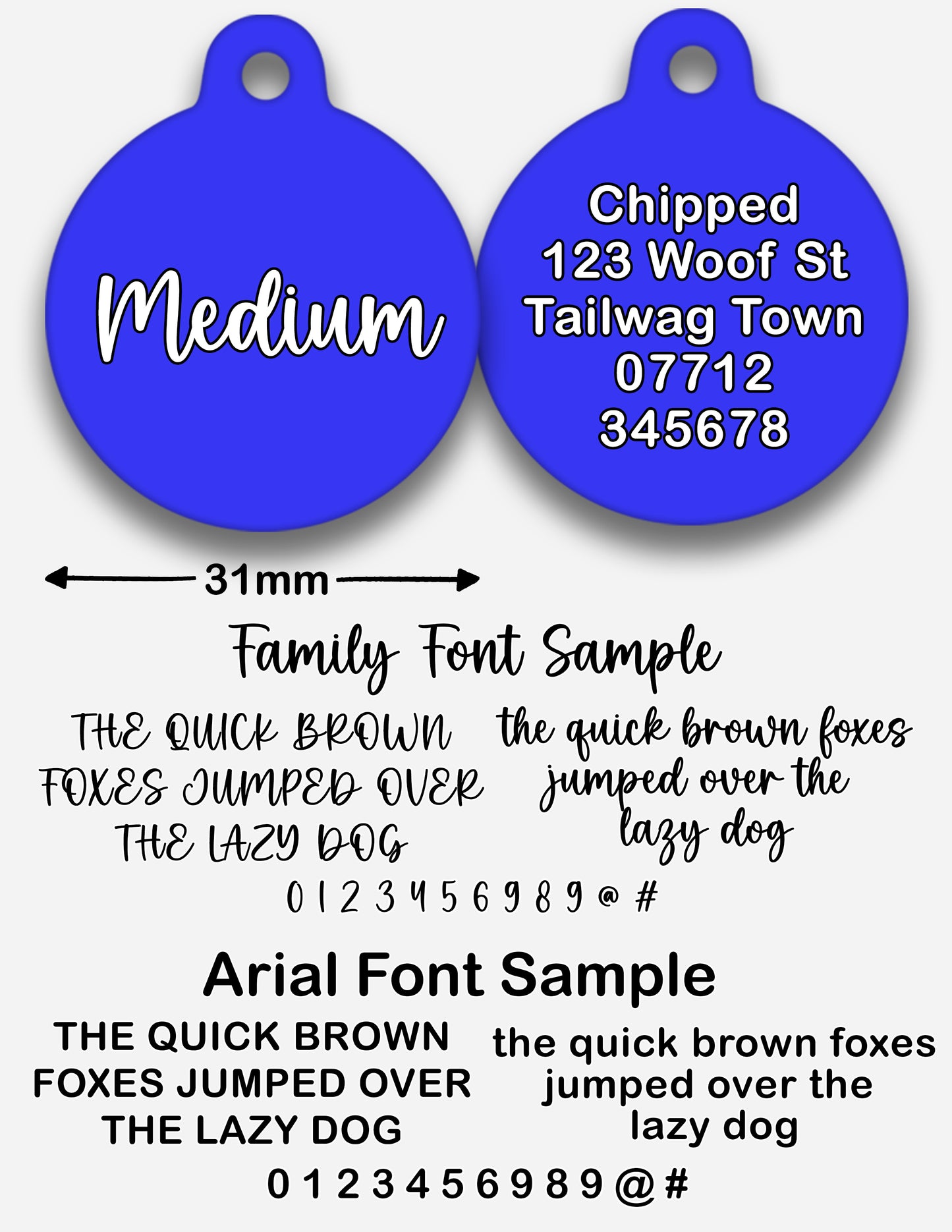 Electric Blue Plain Colour - Pet ID Tag