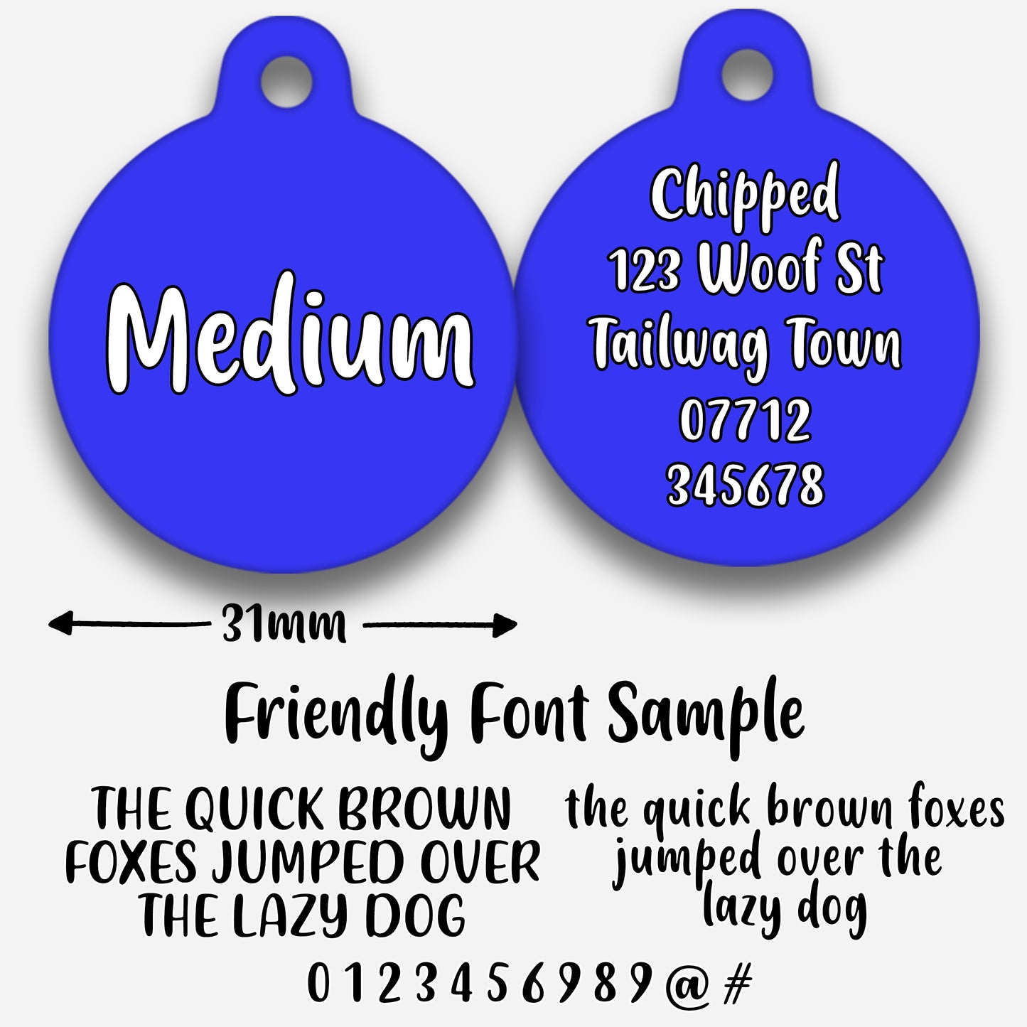 Electric Blue Plain Colour - Pet ID Tag