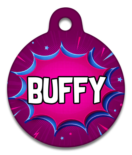 Comic Book Pink Design - Pet ID Tag