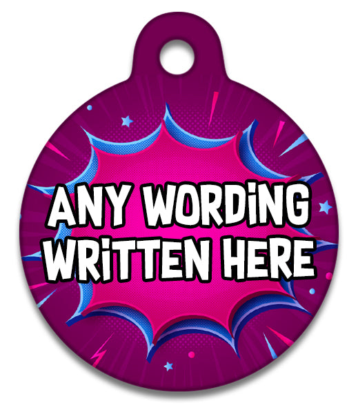 Comic Book Pink Design - Pet ID Tag