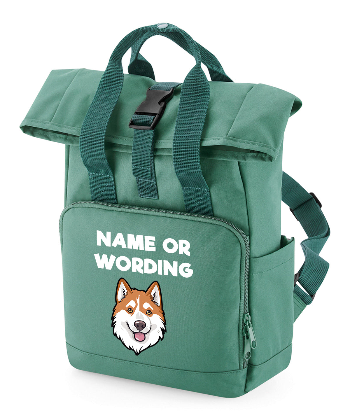 Travel Rucksack 9 Litres Sage Green Any Breed Backpack With Custom Personalised Dog Name