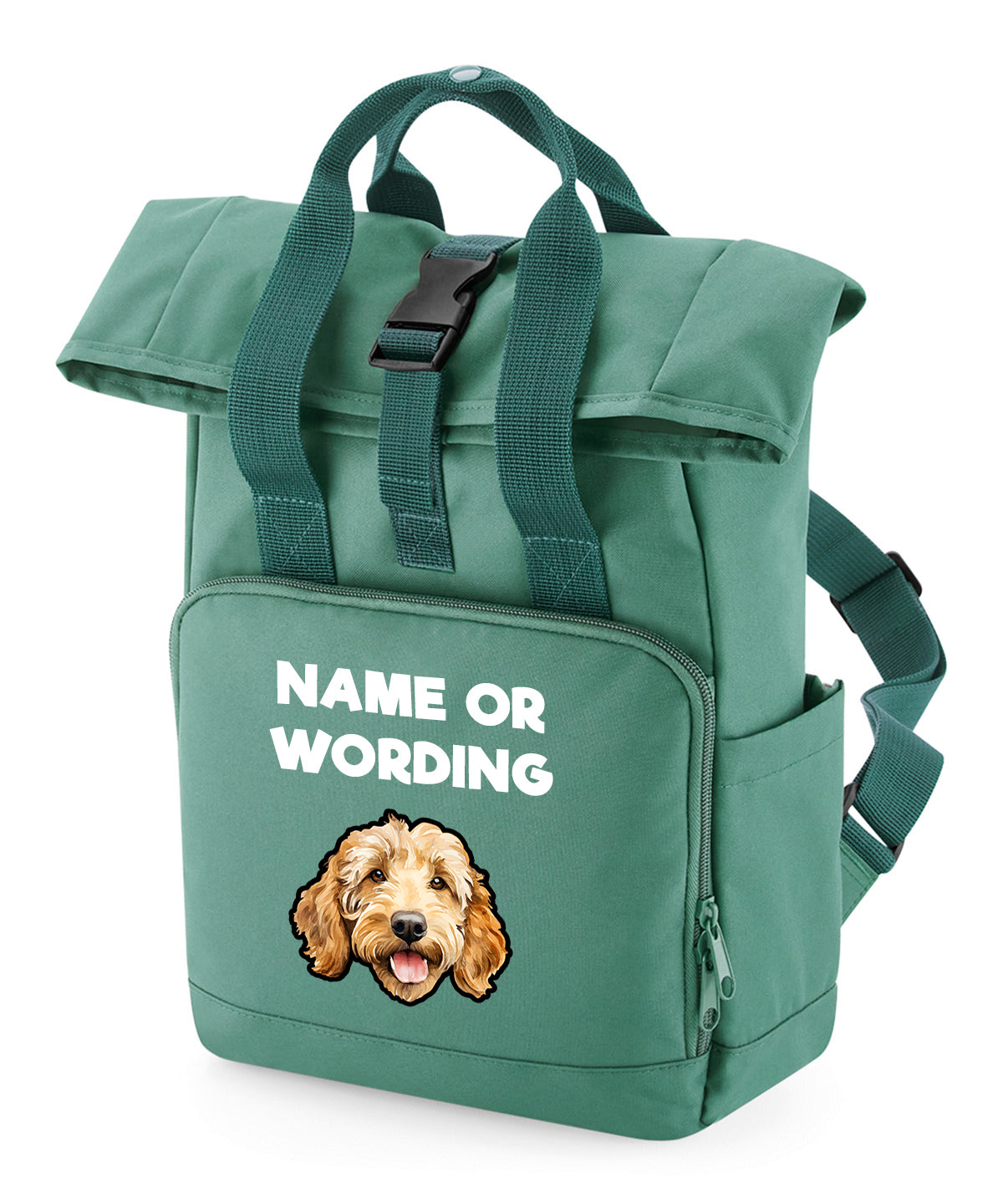 Travel Rucksack 9 Litres Sage Green Any Breed Backpack With Custom Personalised Dog Name