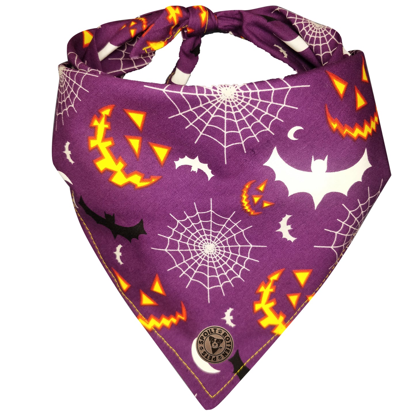 The Pomeroy - Grinning Pumpkins & Webs & Bats Tied Dog Bandana