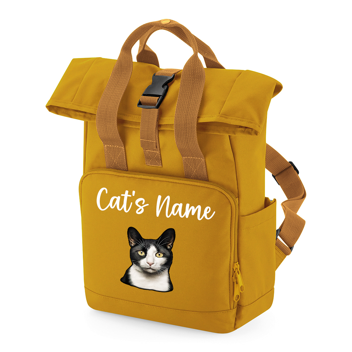 Mustard Cat Breed with Personalised Name Backpack