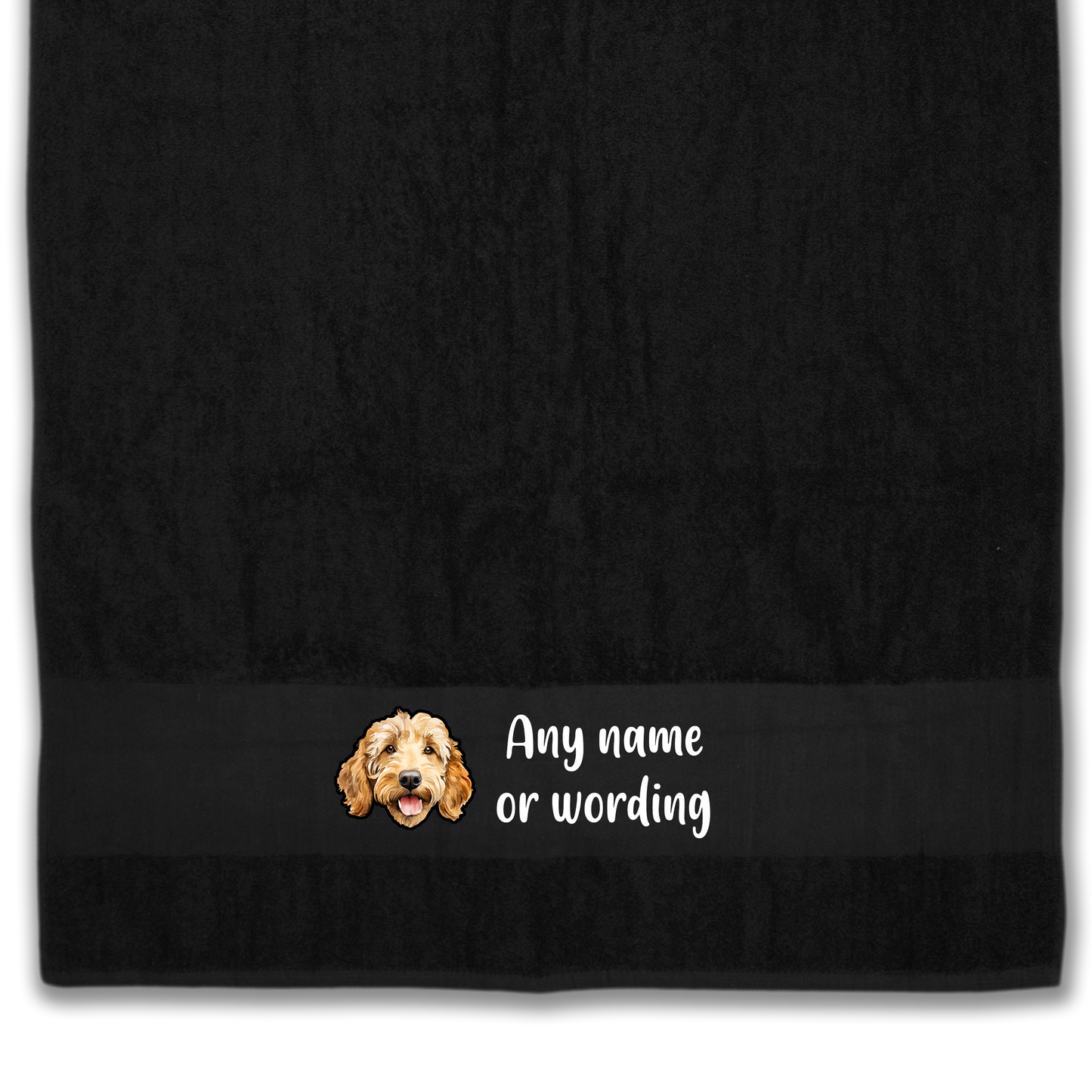 BLACK Any Pet Name And A Choice Of Dog Breed - Bath Towel
