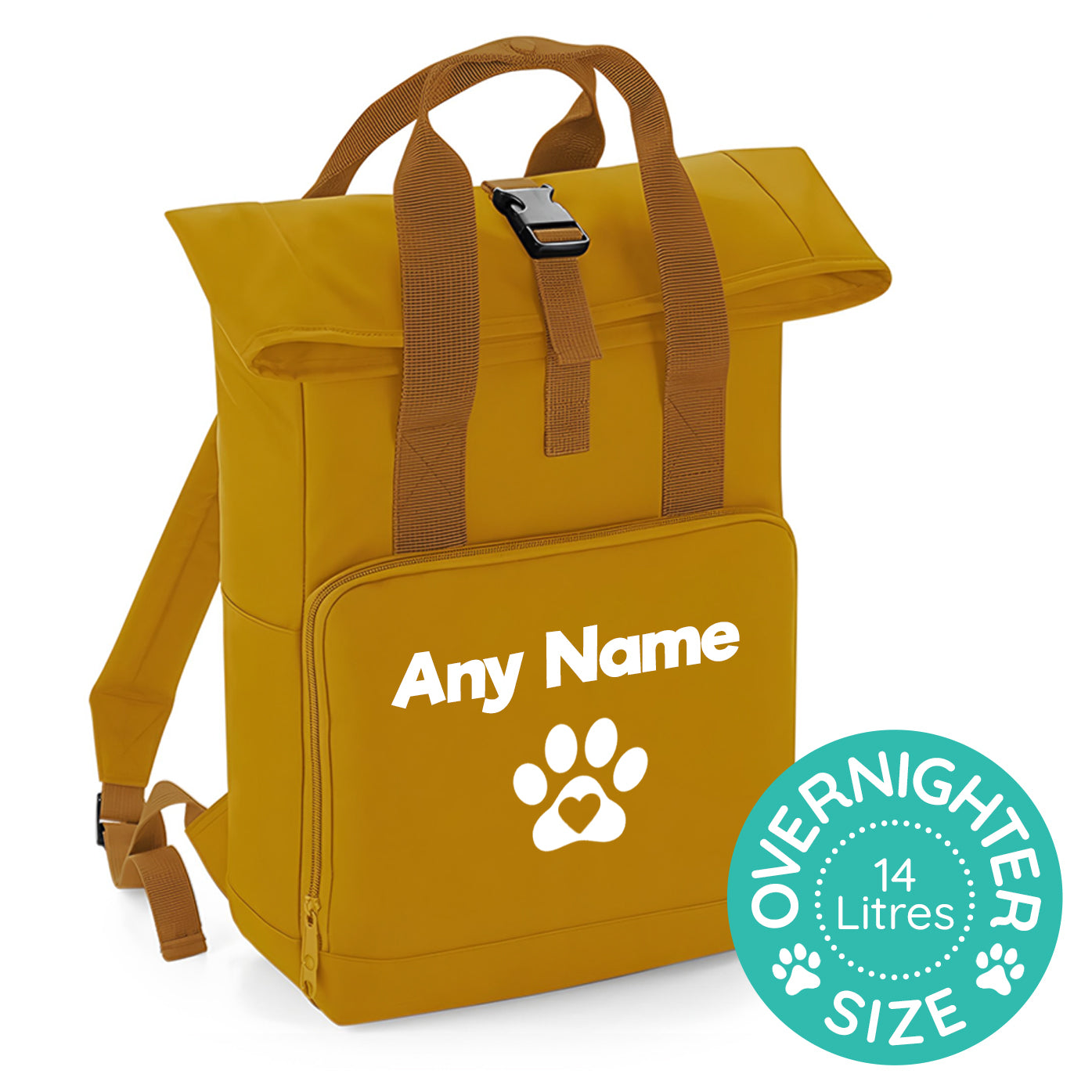 Overnight Size Mustard Heart & Paw Backpack With Any Name Or Wording
