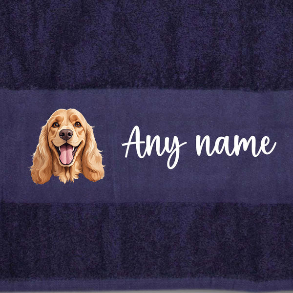 MIDNIGHT BLUE Any Pet Name And A Choice Of Dog Breed - Bath Towel