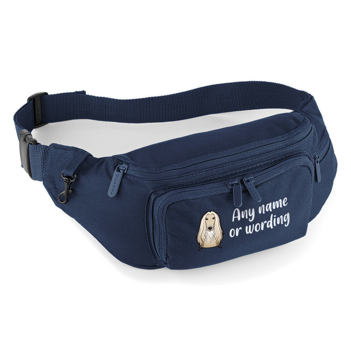 Waist or Crossbody Dog Walking Bag Navy Blue Personalised With Breed & Wording