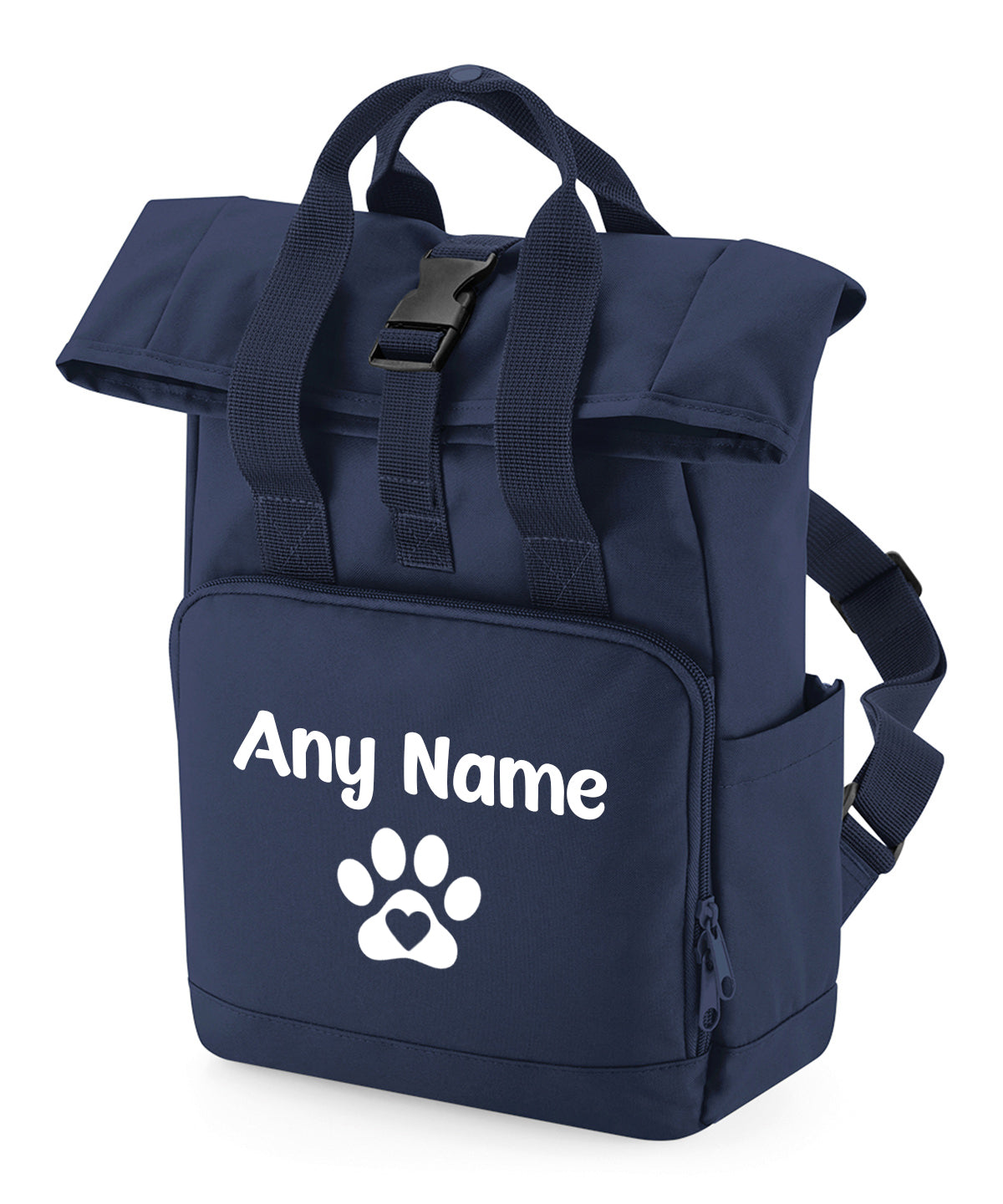Travel Size Navy Heart & Paw Backpack With Any Name Or Wording
