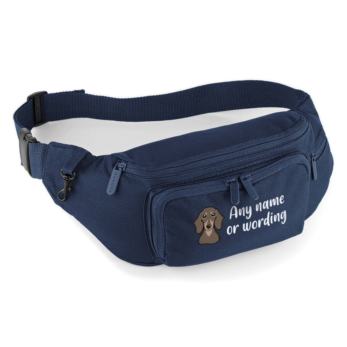 Waist or Crossbody Dog Walking Bag Navy Blue Personalised With Breed & Wording