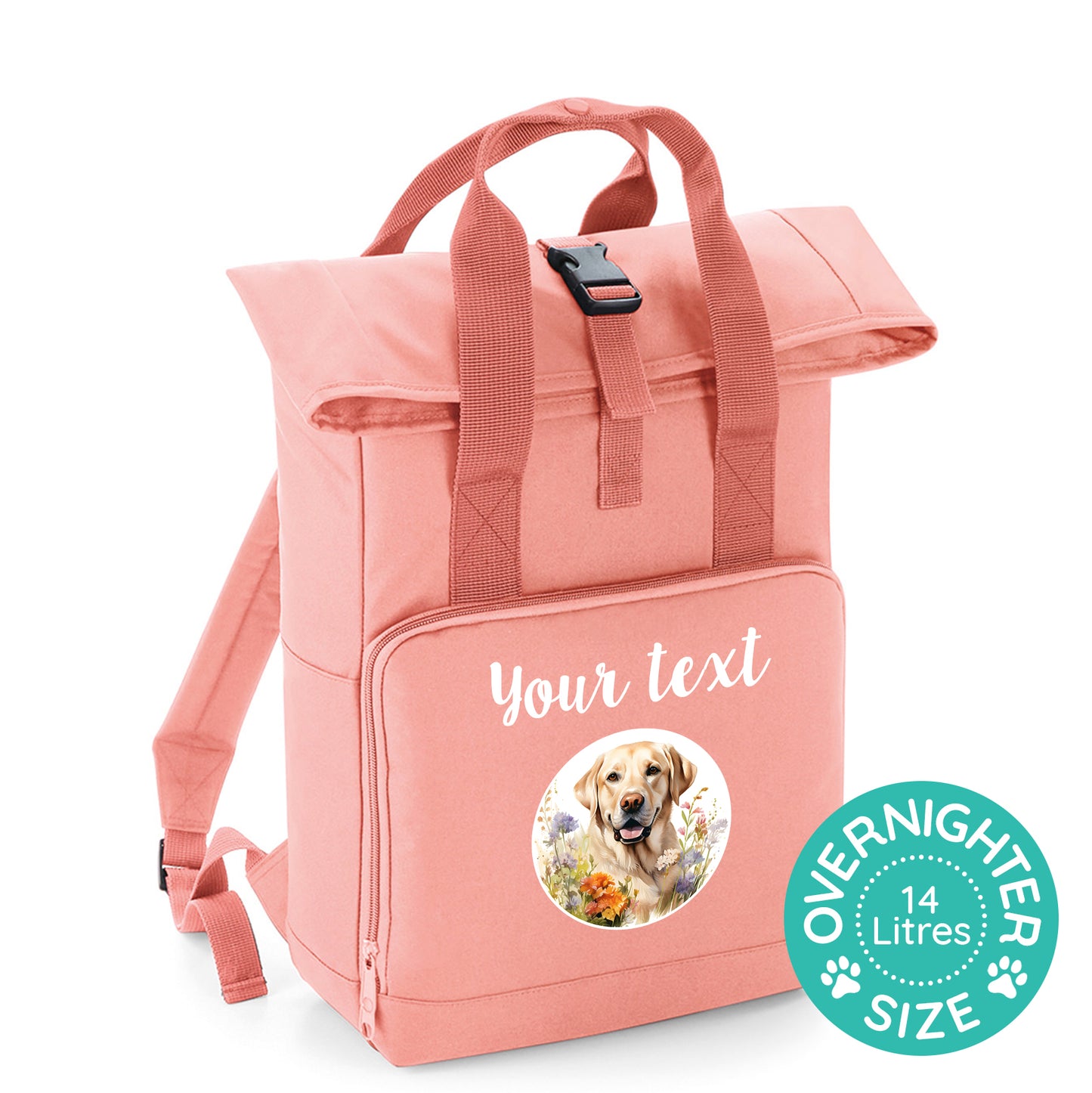 Overnighter Rucksack 14 Litres Peach Coral Wildflower Dog Breed Design
