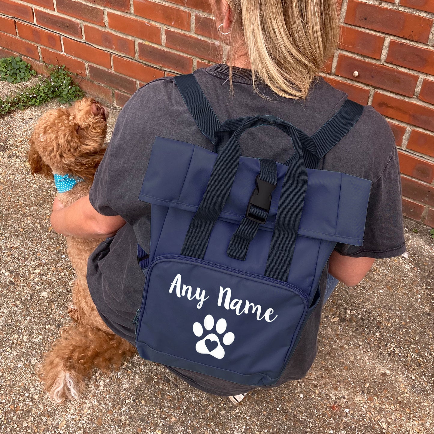 Travel Size Navy Heart & Paw Backpack With Any Name Or Wording