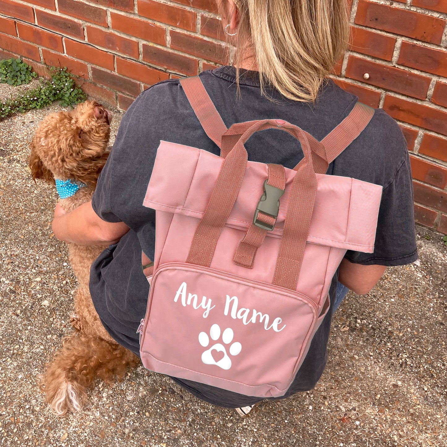 Travel Size Peach Pink Heart & Paw Backpack With Any Name Or Wording