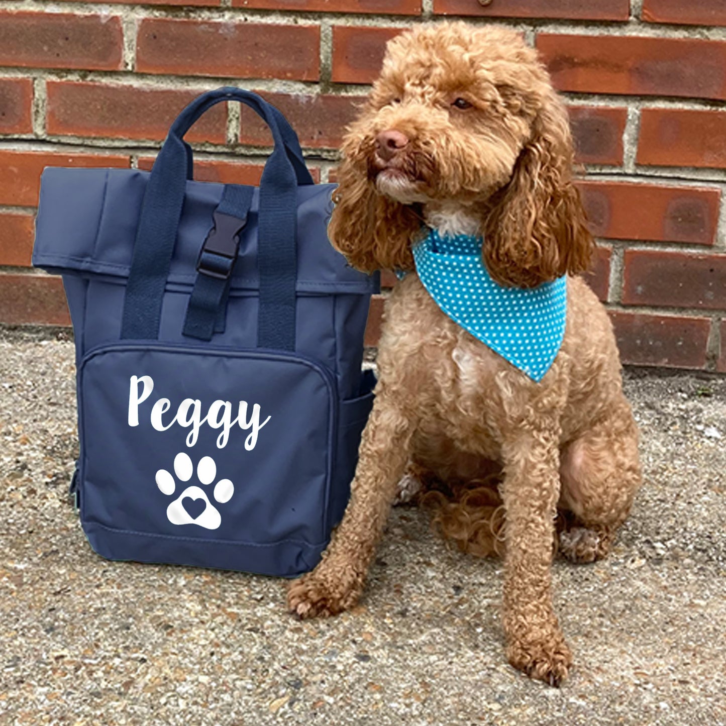 Travel Size Navy Heart & Paw Backpack With Any Name Or Wording