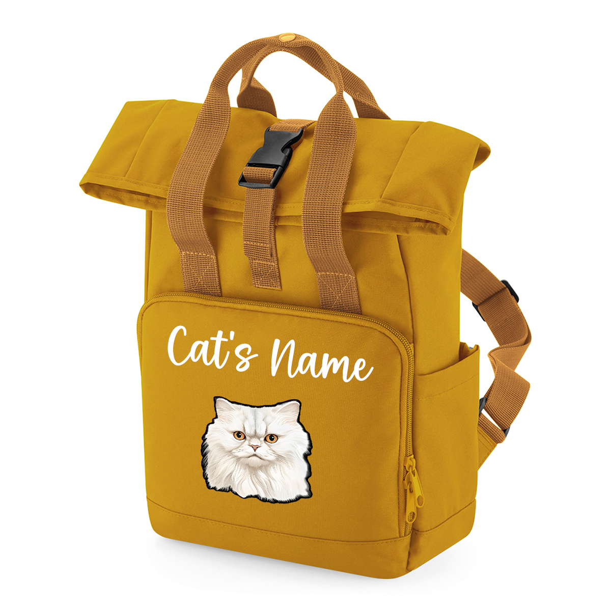 Mustard Cat Breed with Personalised Name Backpack