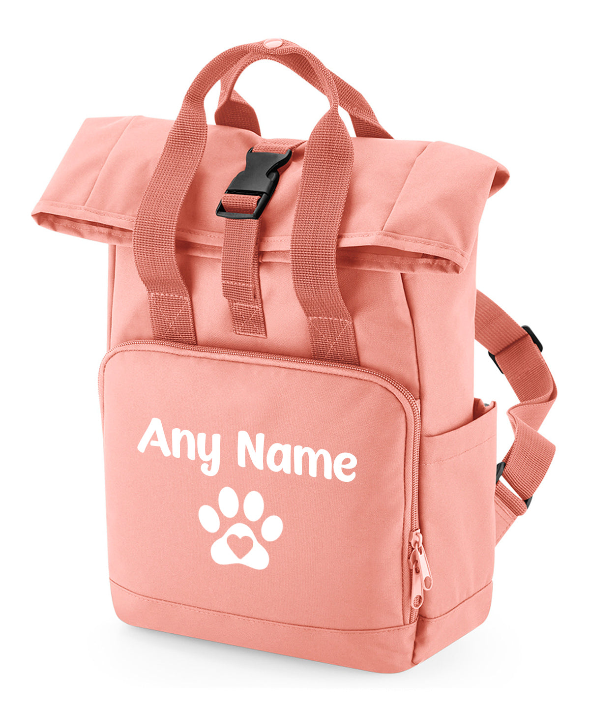 Travel Size Peach Pink Heart & Paw Backpack With Any Name Or Wording