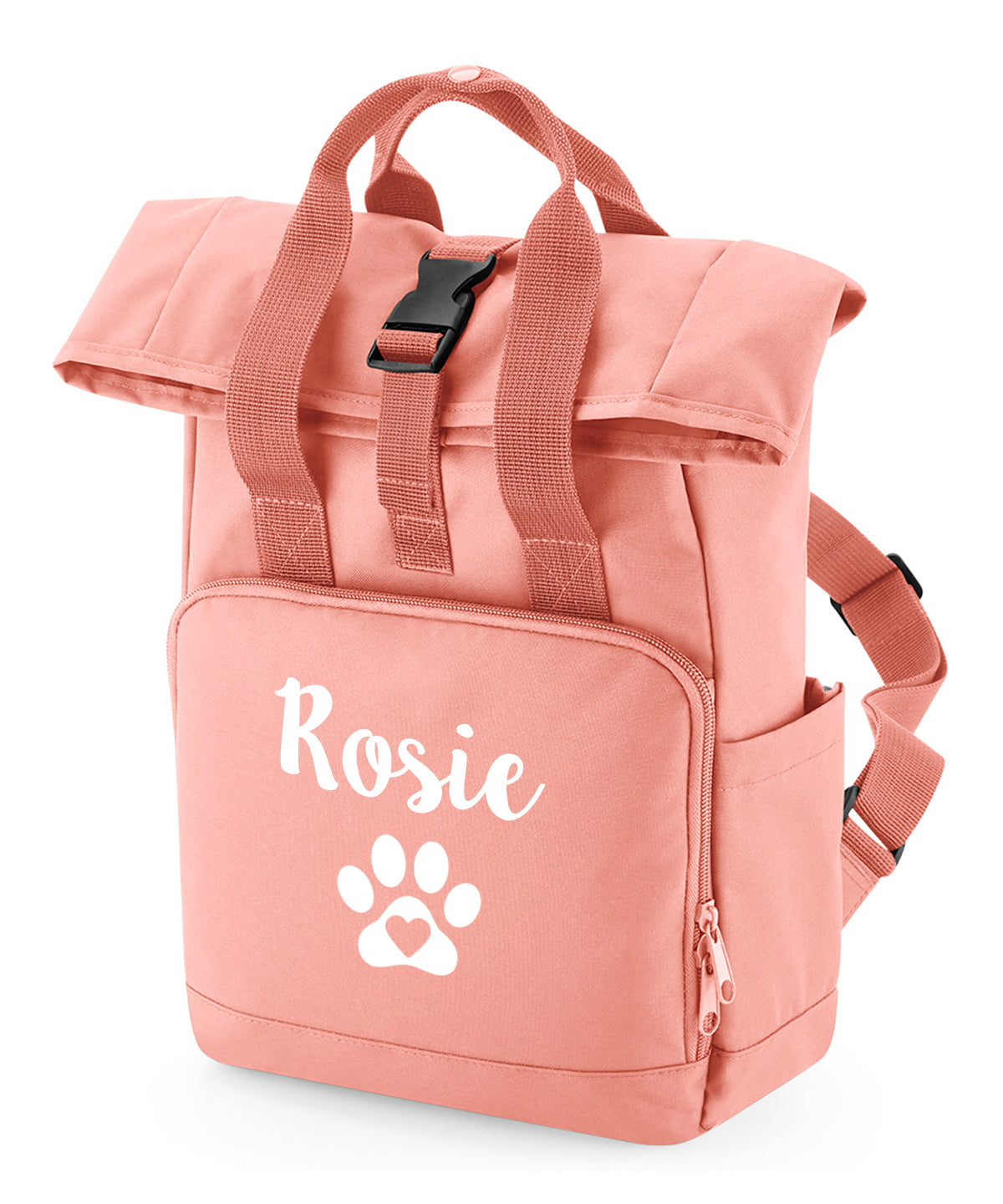Travel Size Peach Pink Heart & Paw Backpack With Any Name Or Wording
