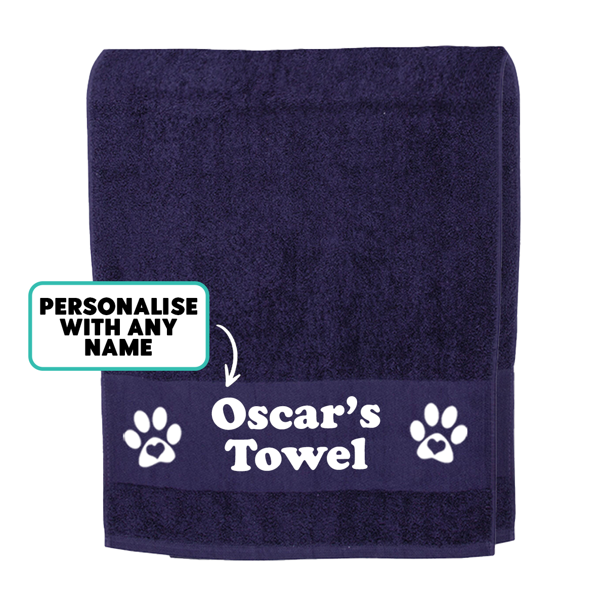 Navy Blue Personalised Dog Paw Towel - Any Name or Wording