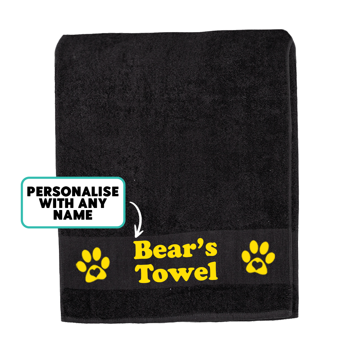 Black Personalised Dog Towel - Any Name or Wording