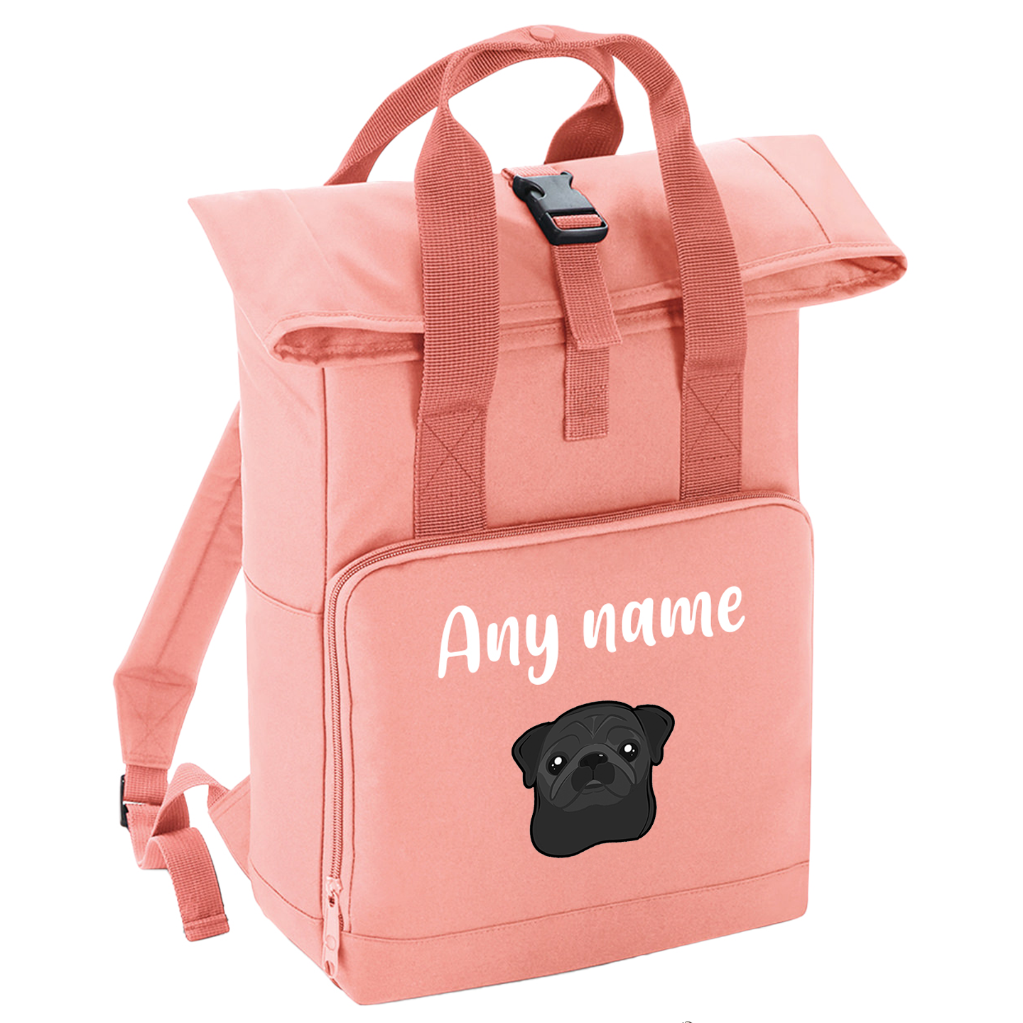 Overnighter Rucksack 14 Litres Peach Coral Any Breed Backpack With Custom Personalised Dog Name