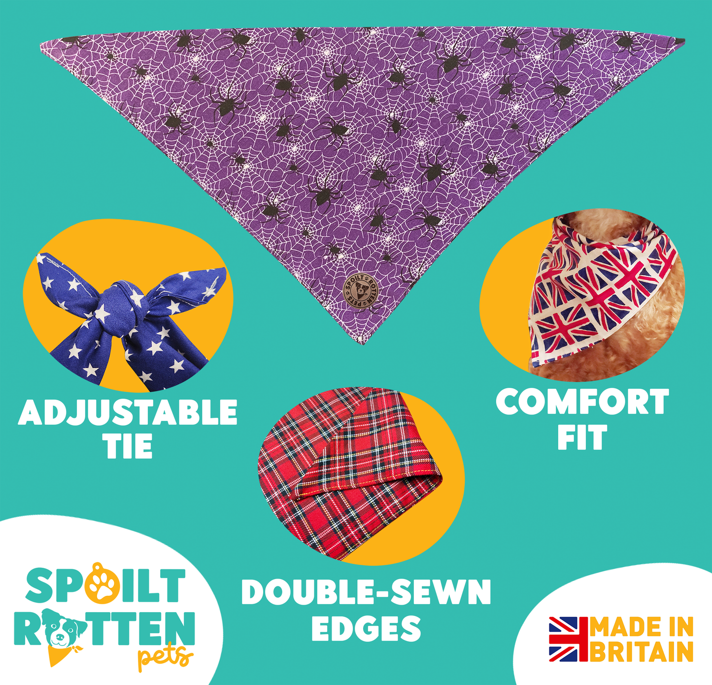 The Chillingham - Purple Cobweb Tied Dog Bandana
