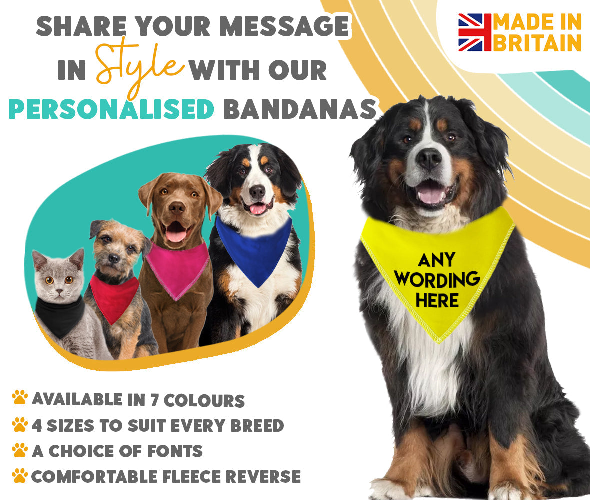 Hi Viz Yellow Any Wording Dog Bandana With Font Choices