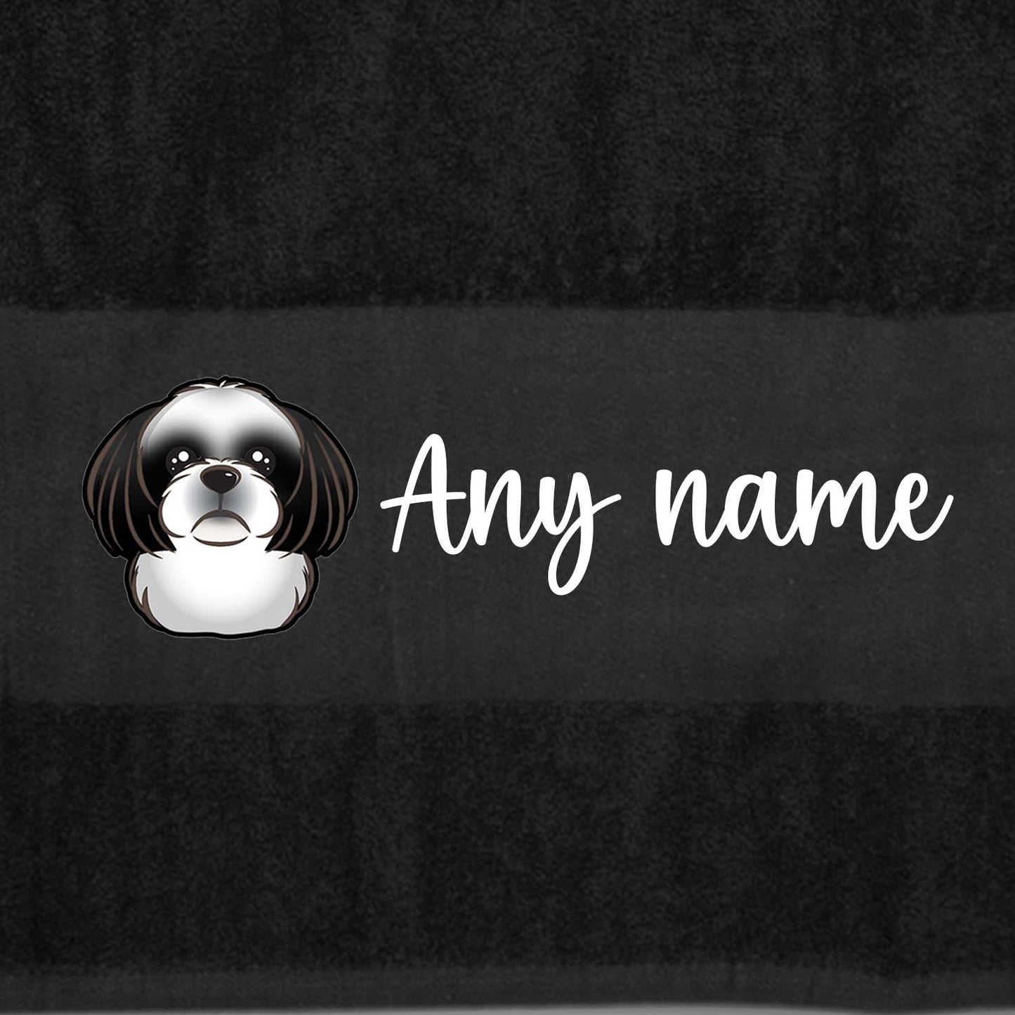 BLACK Any Pet Name And A Choice Of Dog Breed - Bath Towel