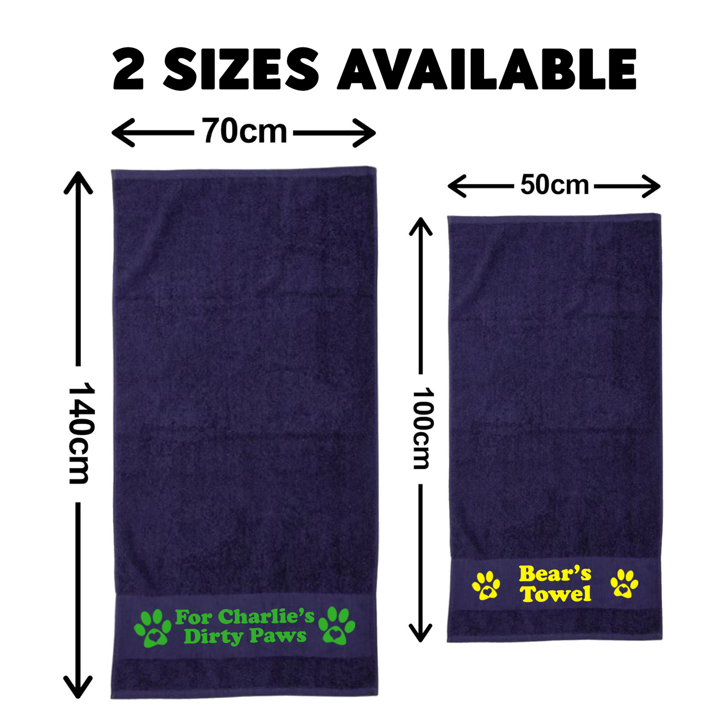 Navy Blue Personalised Dog Paw Towel - Any Name or Wording