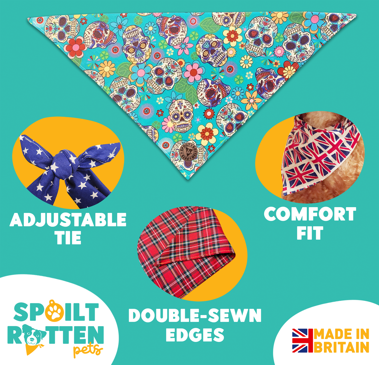 The York - Blue Sugar Skulls Dog Bandana