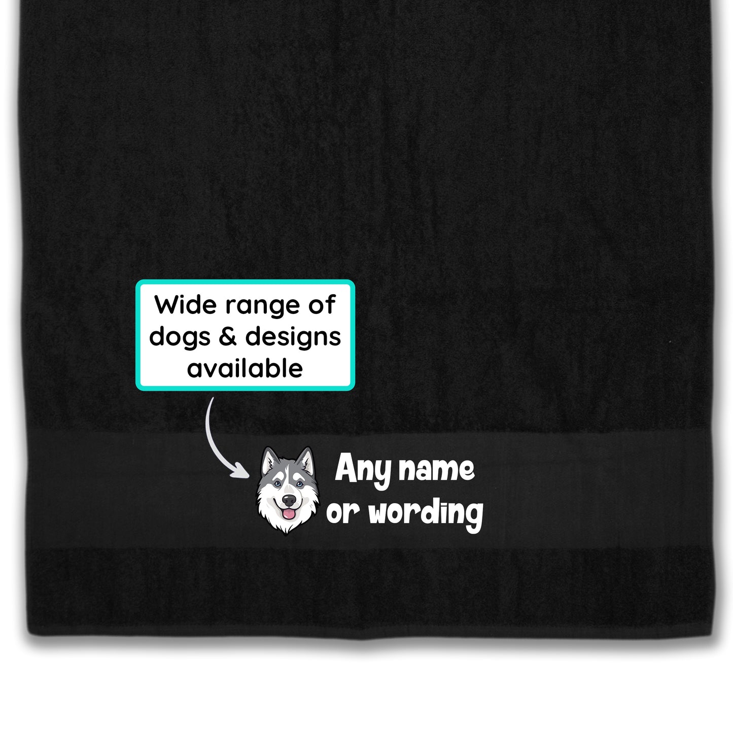 BLACK Any Pet Name And A Choice Of Dog Breed - Travel Towel